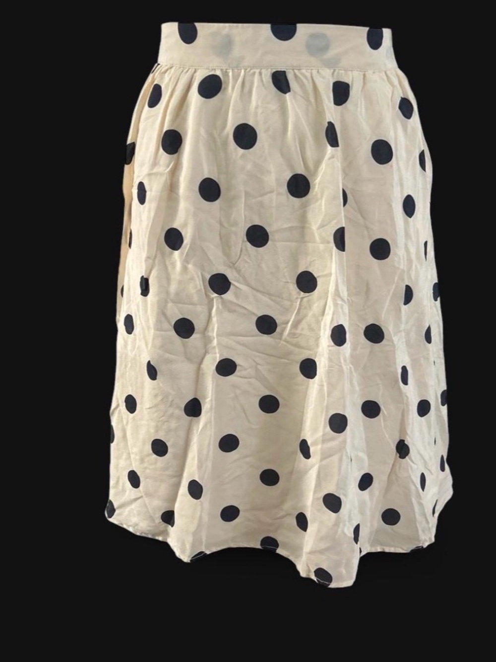 Women’s Polka Dot A-Line Silk Skirt - White with Black Dots